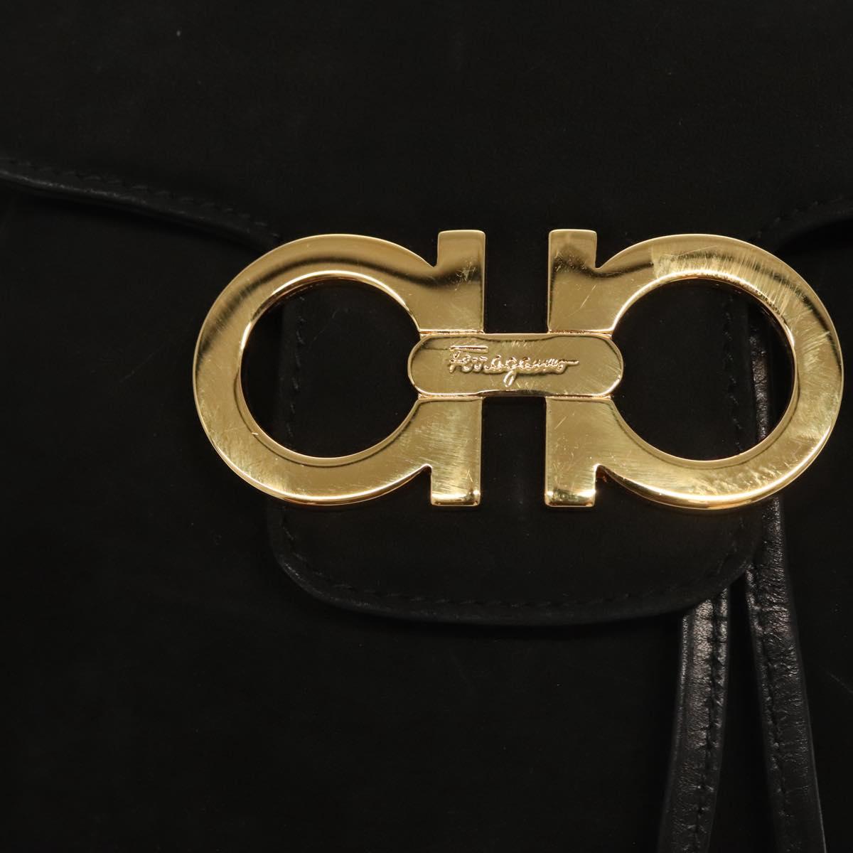 Salvatore Ferragamo Gancini Backpack Suede Black Gold Auth 119454