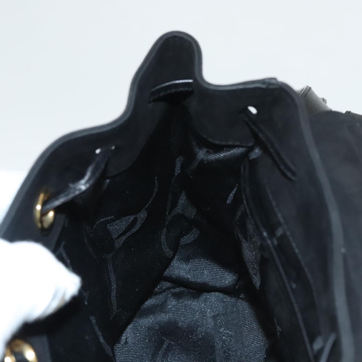 Salvatore Ferragamo Gancini Backpack Suede Black Gold Auth 119454