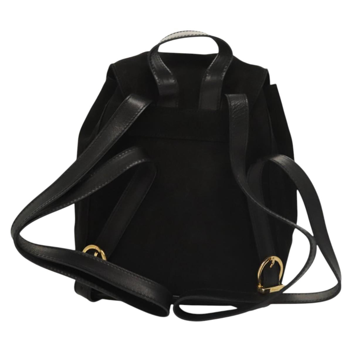 Salvatore Ferragamo Gancini Backpack Suede Black Gold Auth 119454