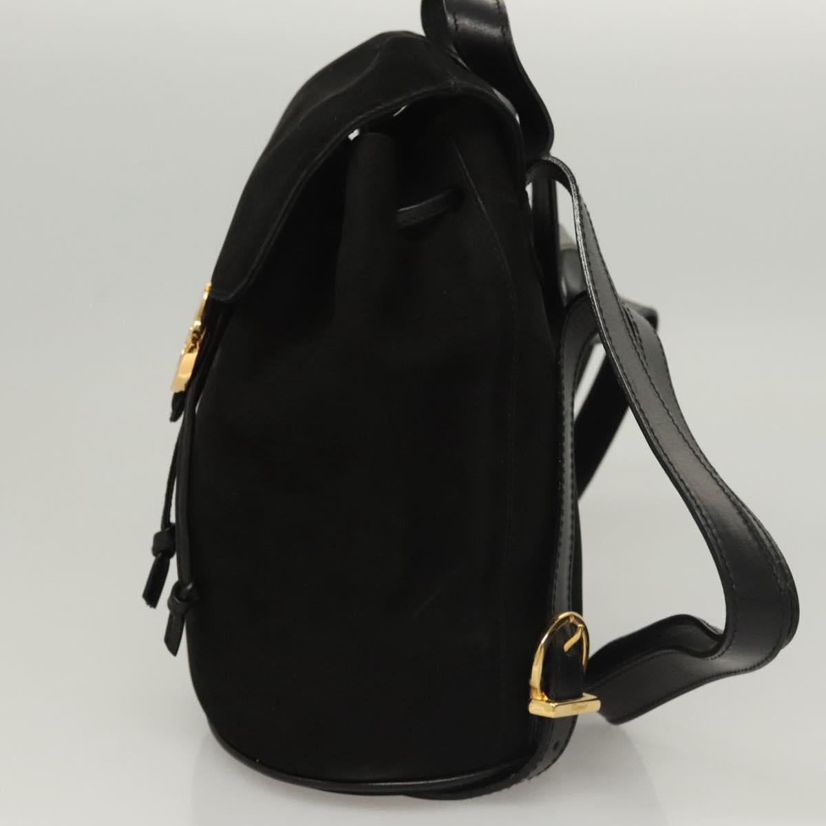 Salvatore Ferragamo Gancini Backpack Suede Black Gold Auth 119454