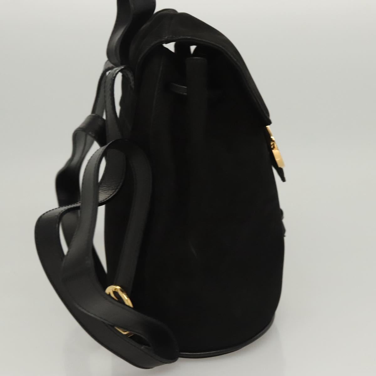 Salvatore Ferragamo Gancini Backpack Suede Black Gold Auth 119454