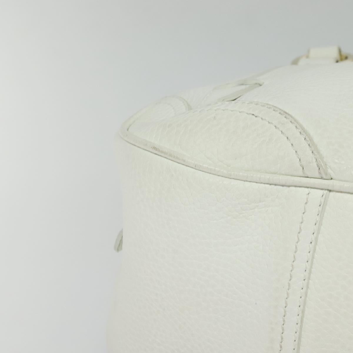 CELINE Hand Bag Leather White Gold Auth 119467