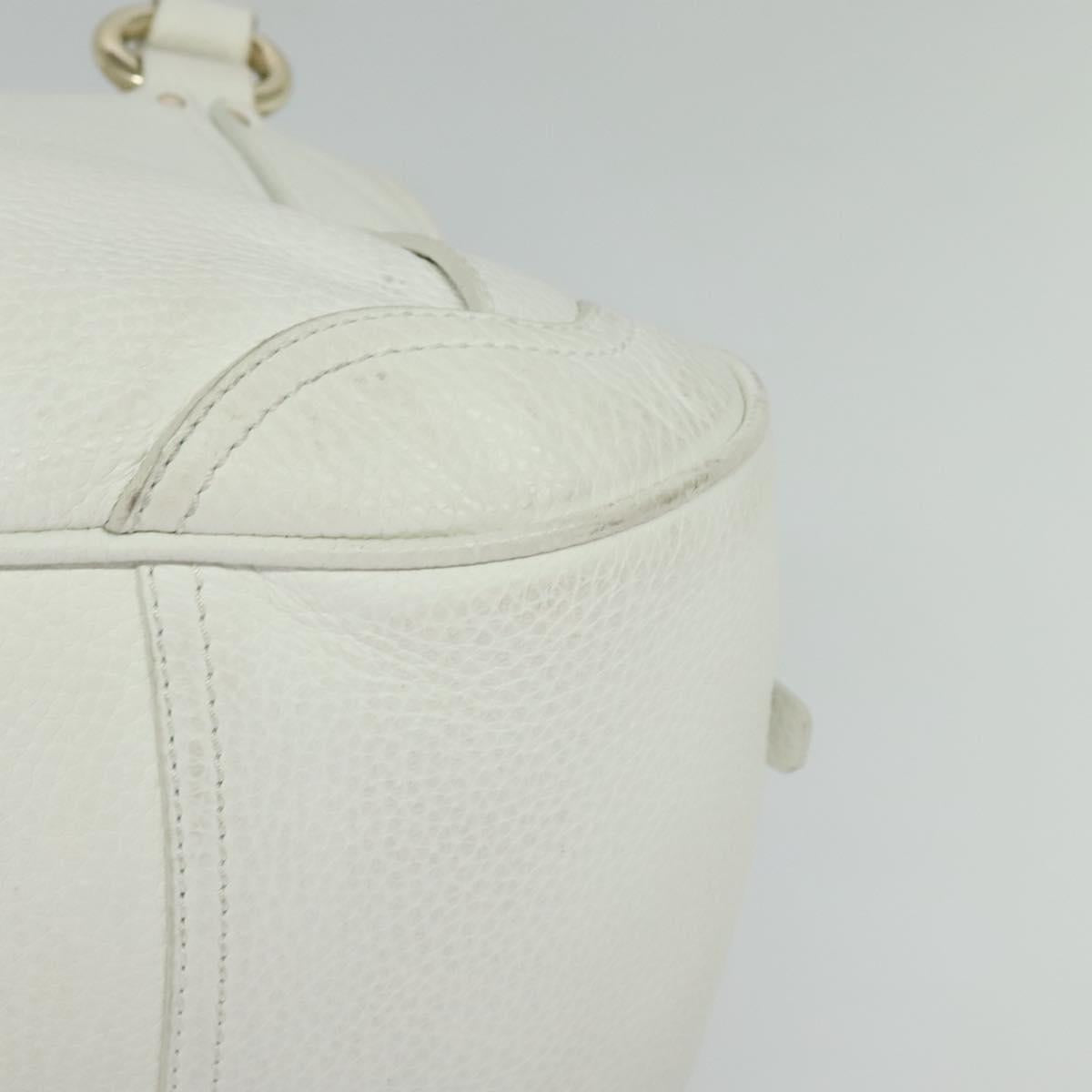 CELINE Hand Bag Leather White Gold Auth 119467