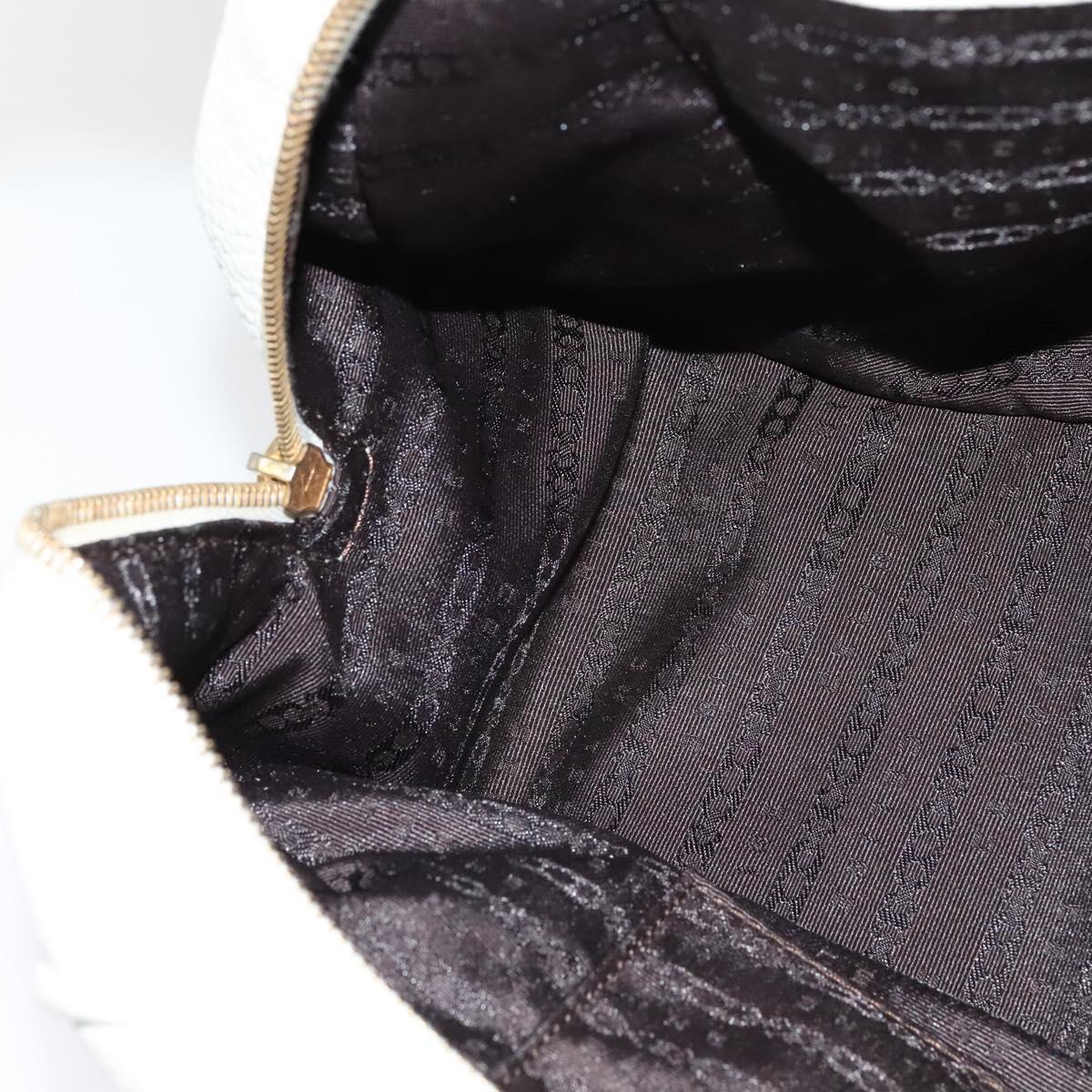 CELINE Hand Bag Leather White Gold Auth 119467