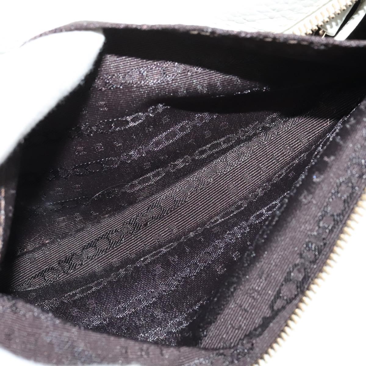 CELINE Hand Bag Leather White Gold Auth 119467