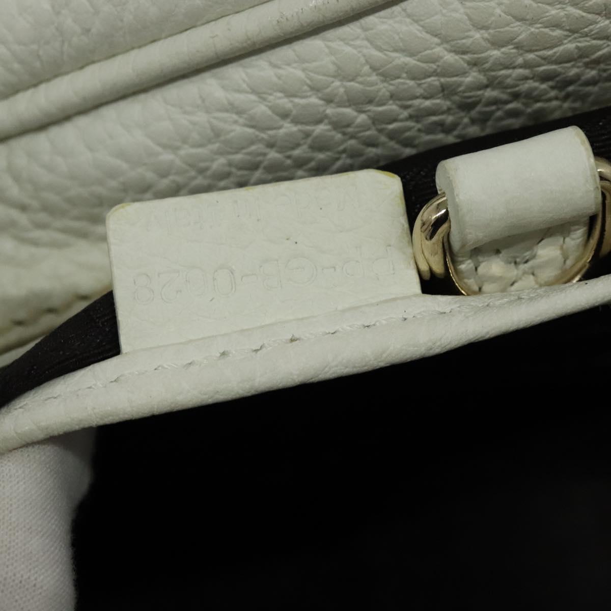 CELINE Hand Bag Leather White Gold Auth 119467