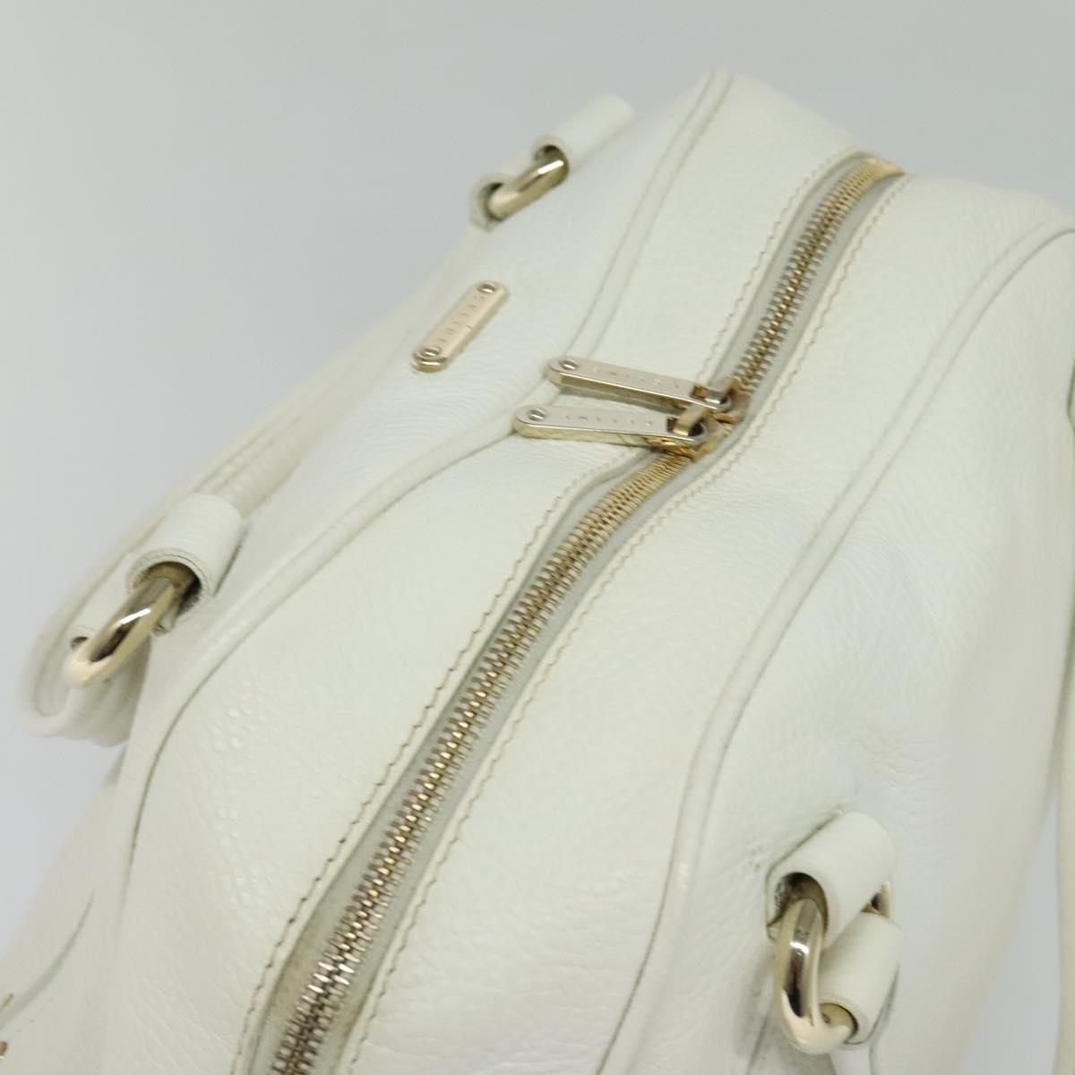 CELINE Hand Bag Leather White Gold Auth 119467