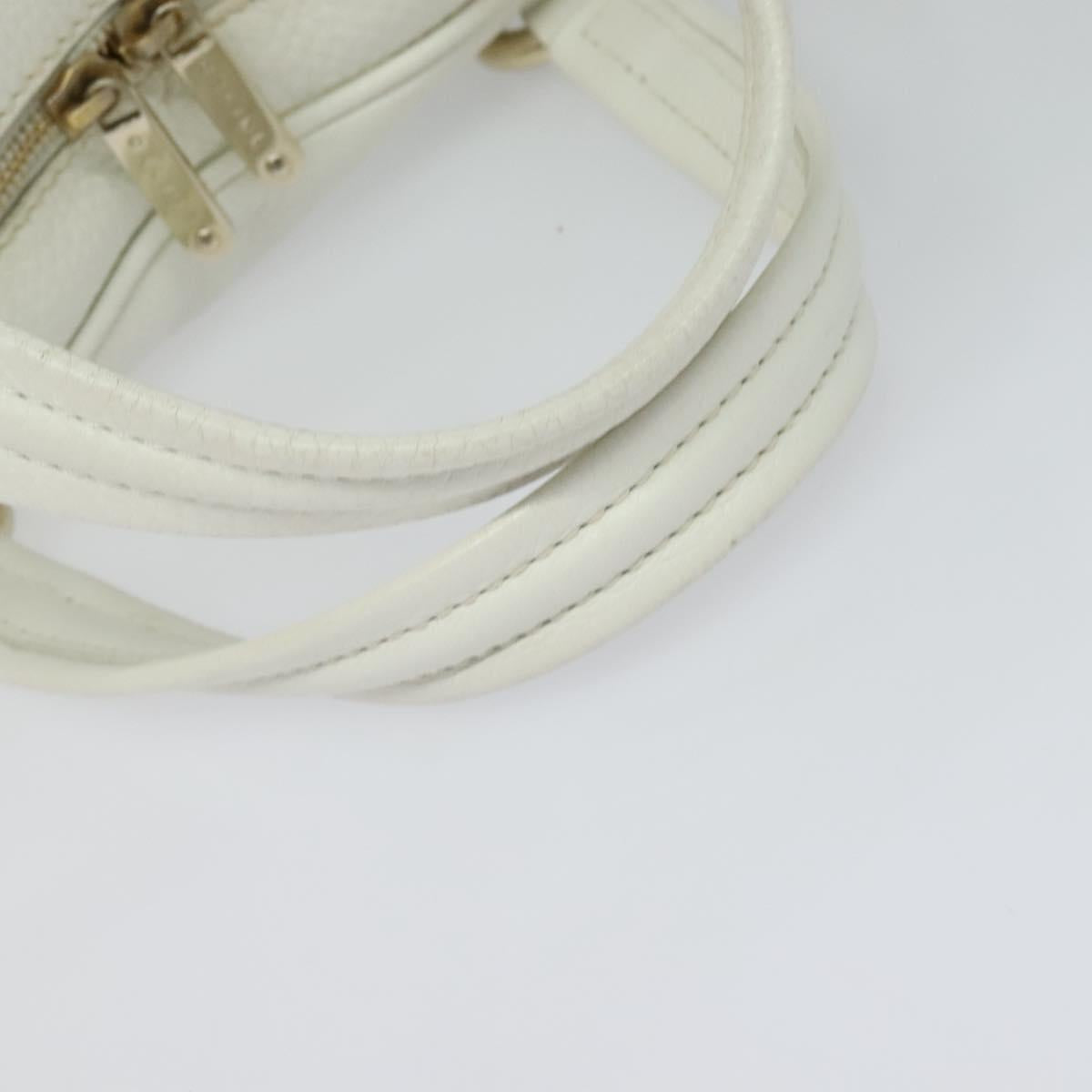 CELINE Hand Bag Leather White Gold Auth 119467