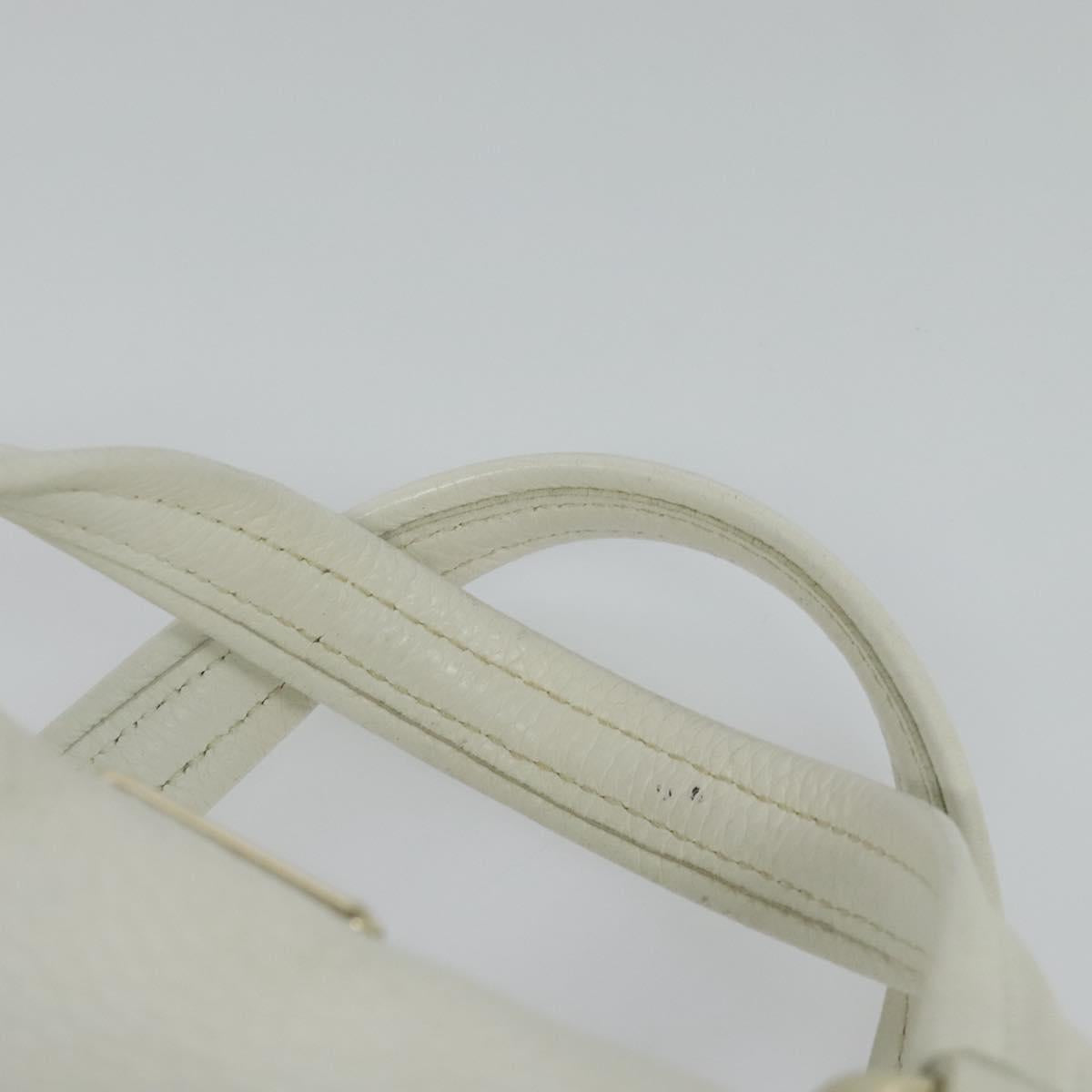 CELINE Hand Bag Leather White Gold Auth 119467