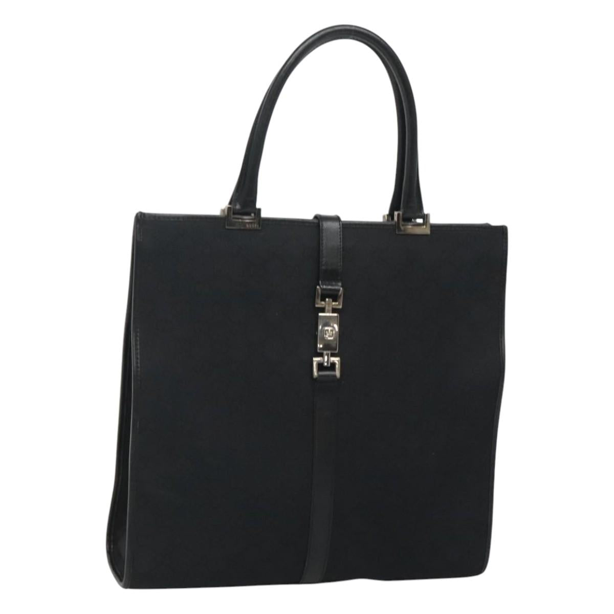 GUCCI GG Canvas Jackie Hand Bag Black Silver 002 1064 Auth 119485