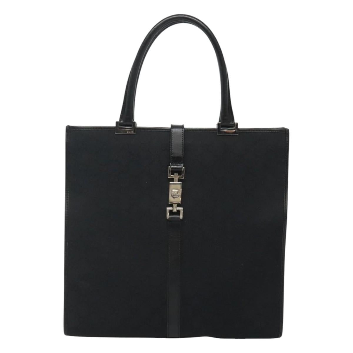 GUCCI GG Canvas Jackie Hand Bag Black Silver 002 1064 Auth 119485