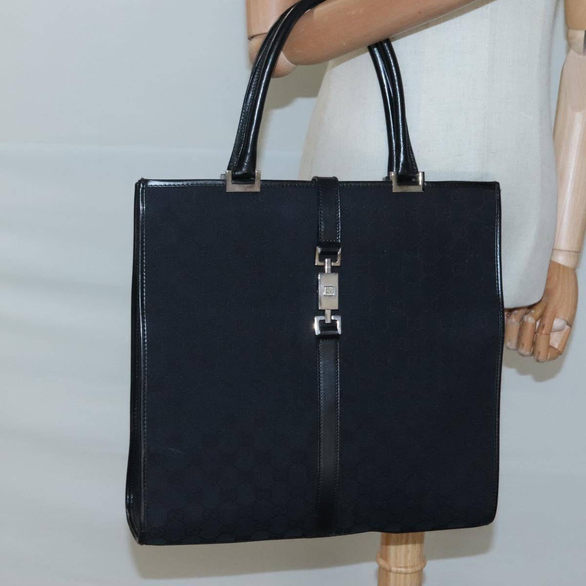 GUCCI GG Canvas Jackie Hand Bag Black Silver 002 1064 Auth 119485