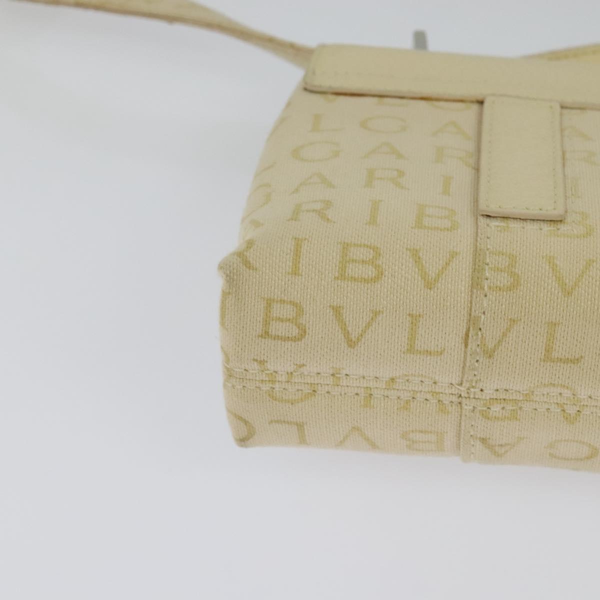 BVLGARI Logogram Shoulder Bag Canvas Beige Silver Auth 119550