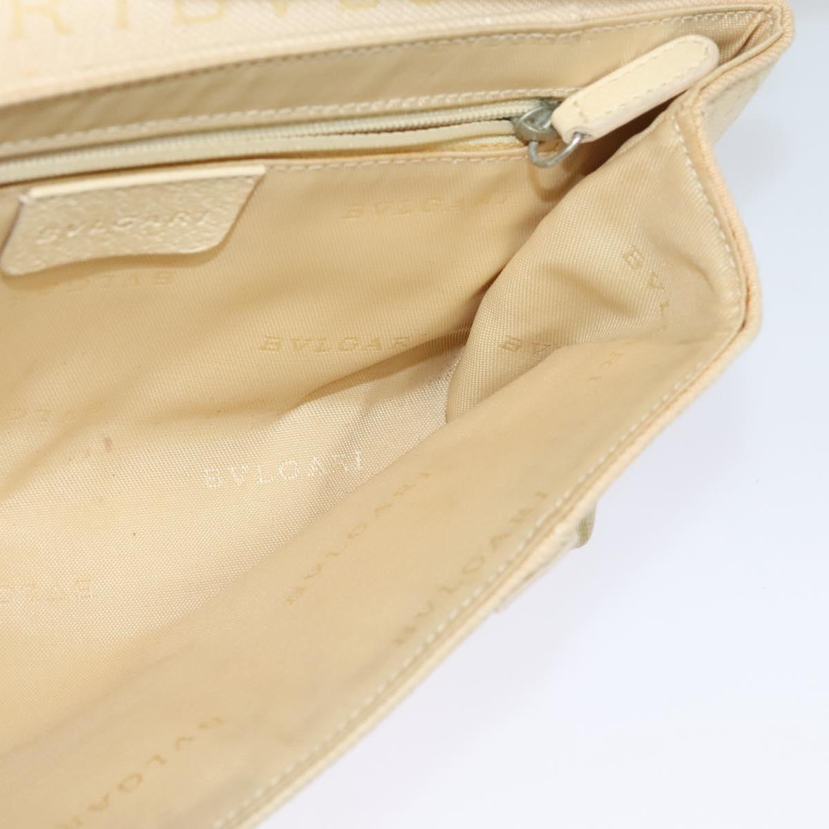 BVLGARI Logogram Shoulder Bag Canvas Beige Silver Auth 119550