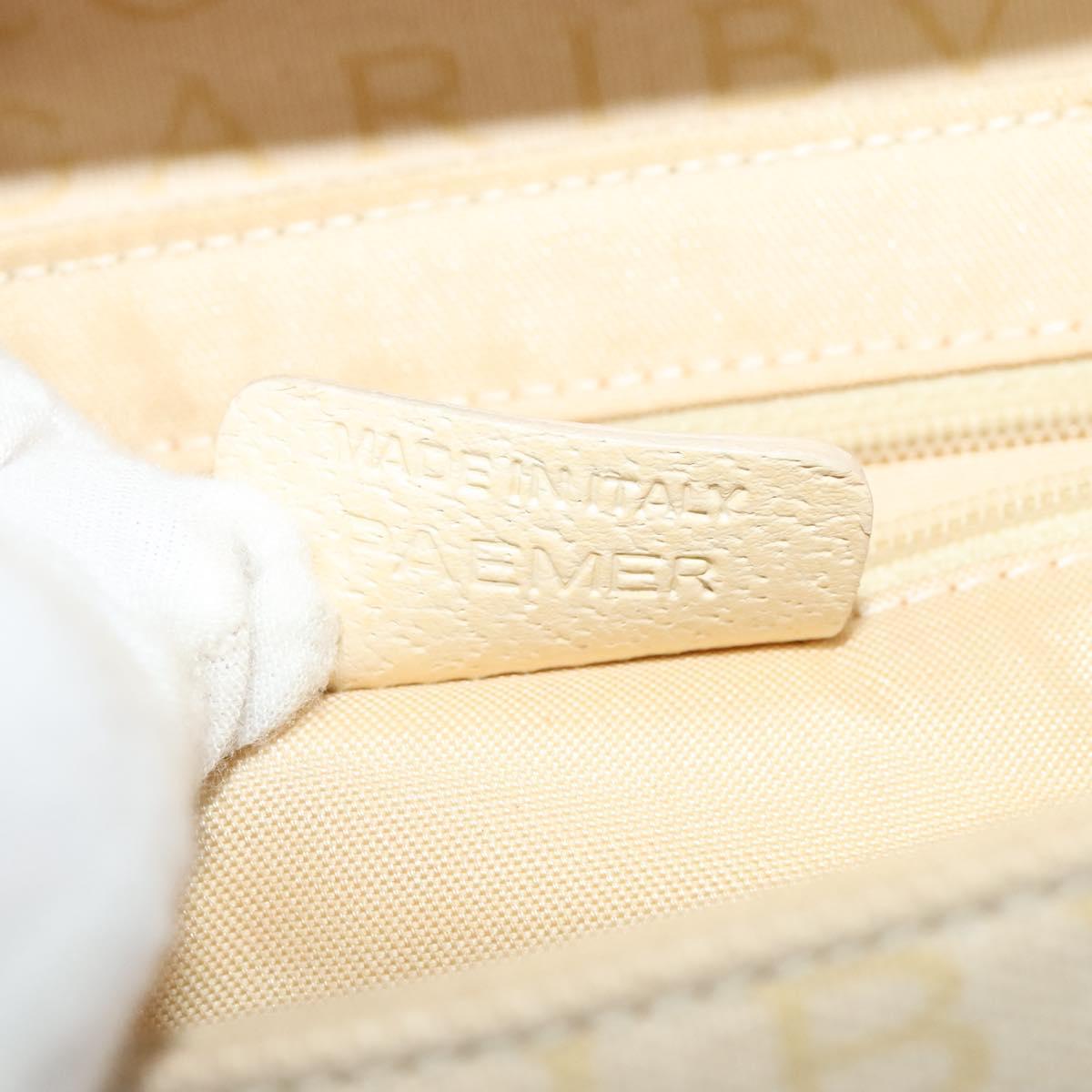 BVLGARI Logogram Shoulder Bag Canvas Beige Silver Auth 119550