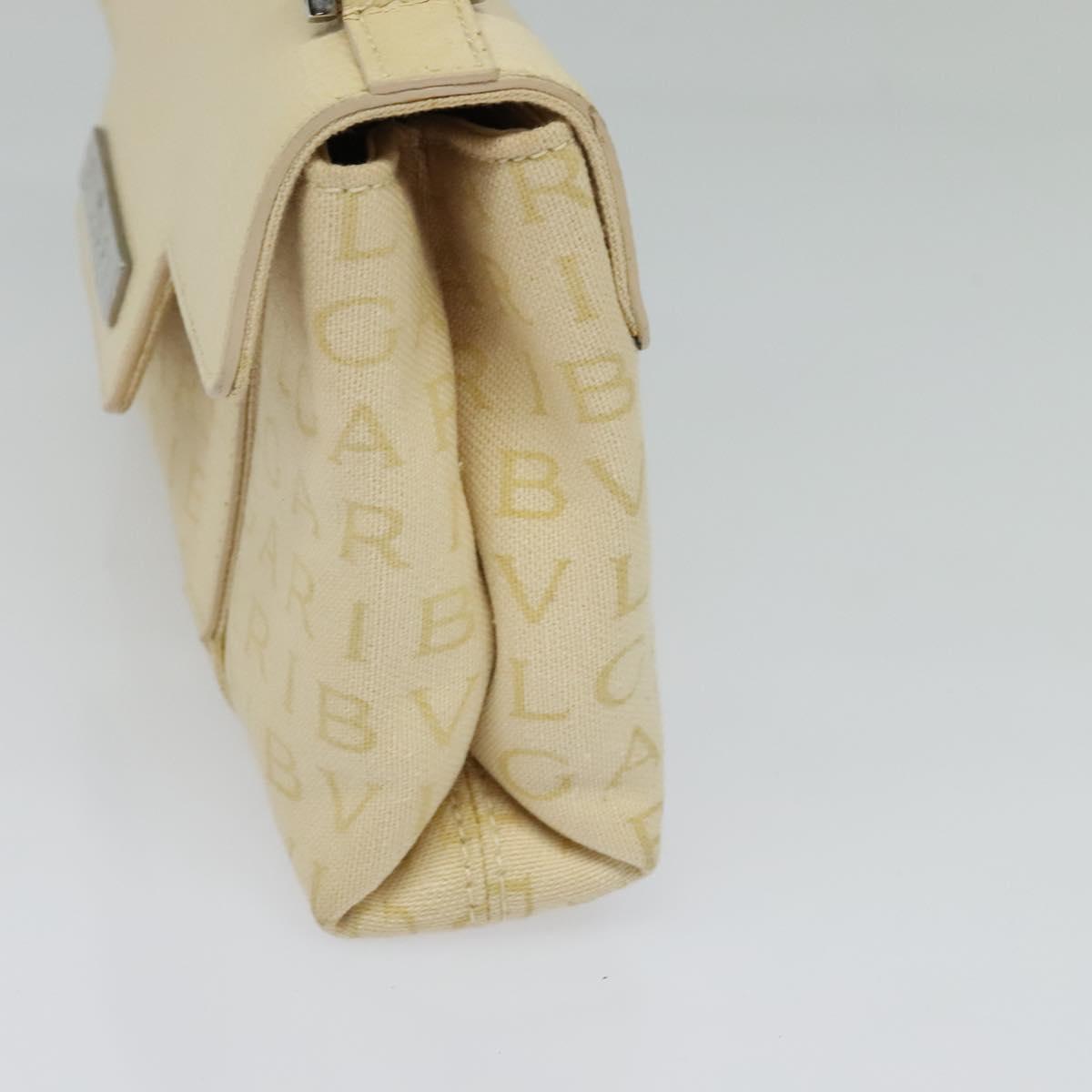 BVLGARI Logogram Shoulder Bag Canvas Beige Silver Auth 119550