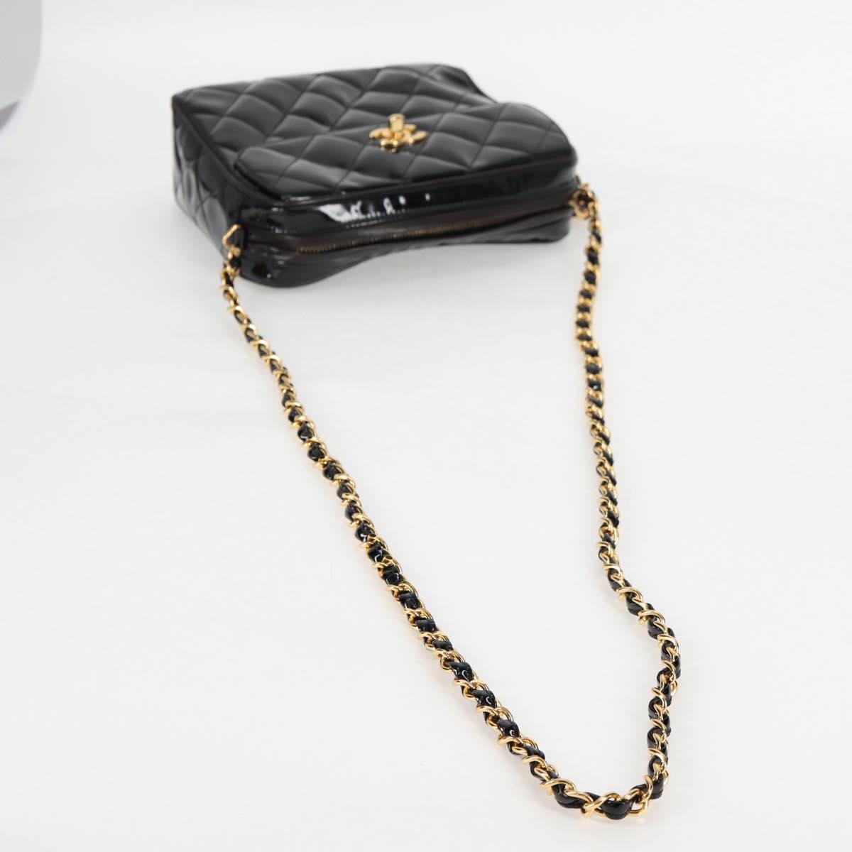 CHANEL Matelasse Chain Shoulder Bag Patent leather Black Gold CC Auth 119551
