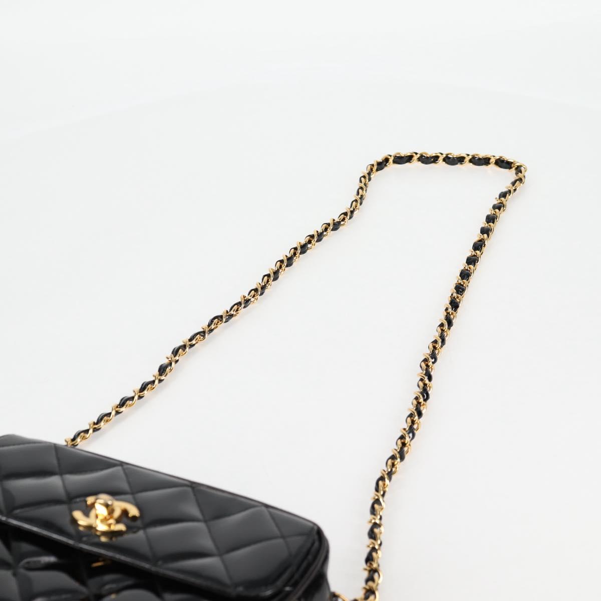 CHANEL Matelasse Chain Shoulder Bag Patent leather Black Gold CC Auth 119551