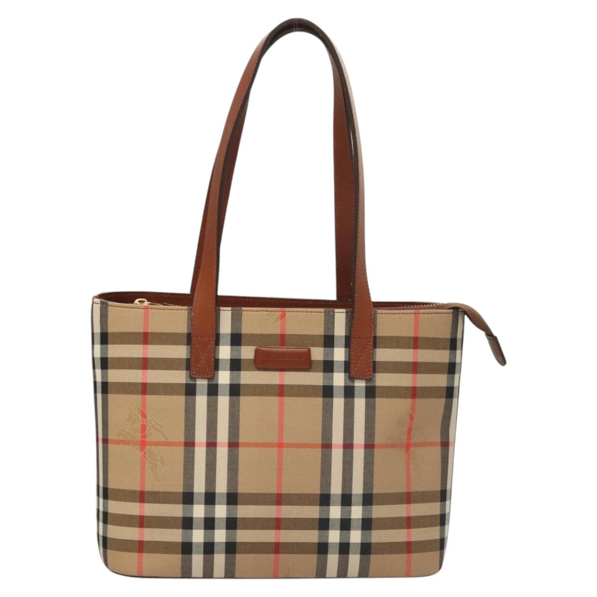 BURBERRY Nova Check Tote Bag Canvas Beige Gold Auth 119569