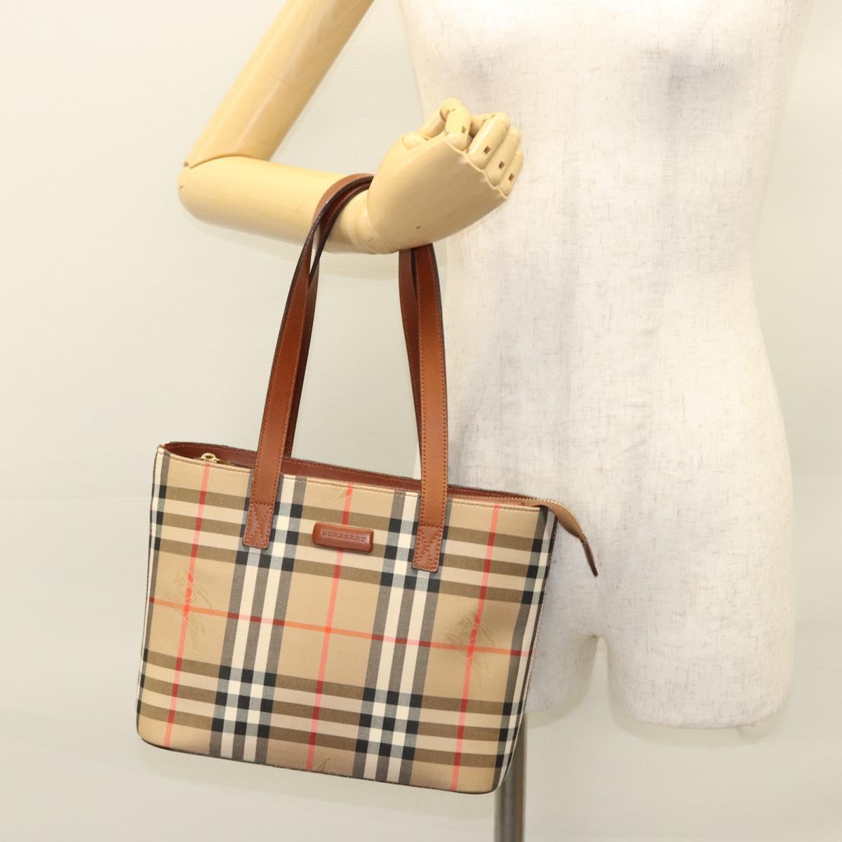 BURBERRY Nova Check Tote Bag Canvas Beige Gold Auth 119569