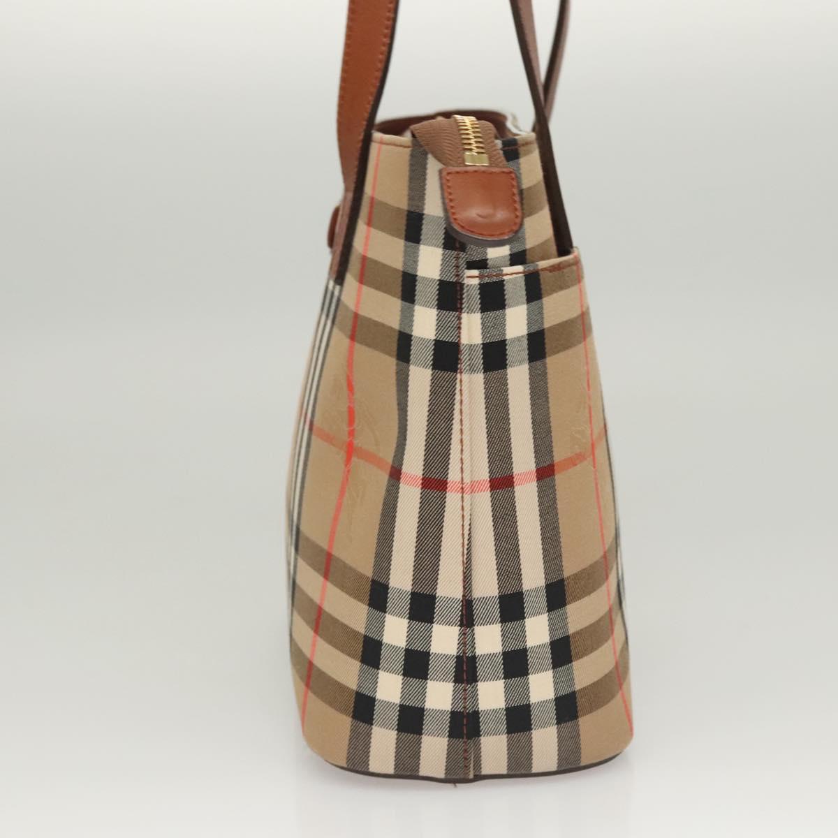 BURBERRY Nova Check Tote Bag Canvas Beige Gold Auth 119569