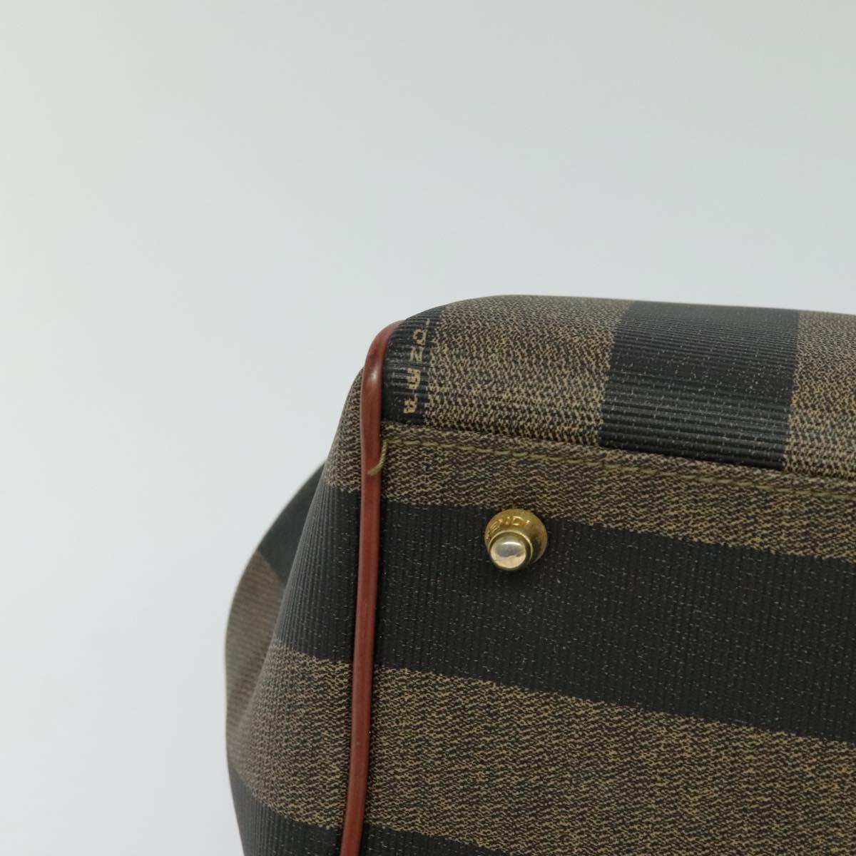 FENDI Pecan Canvas Hand Bag Brown Gold Auth 119578