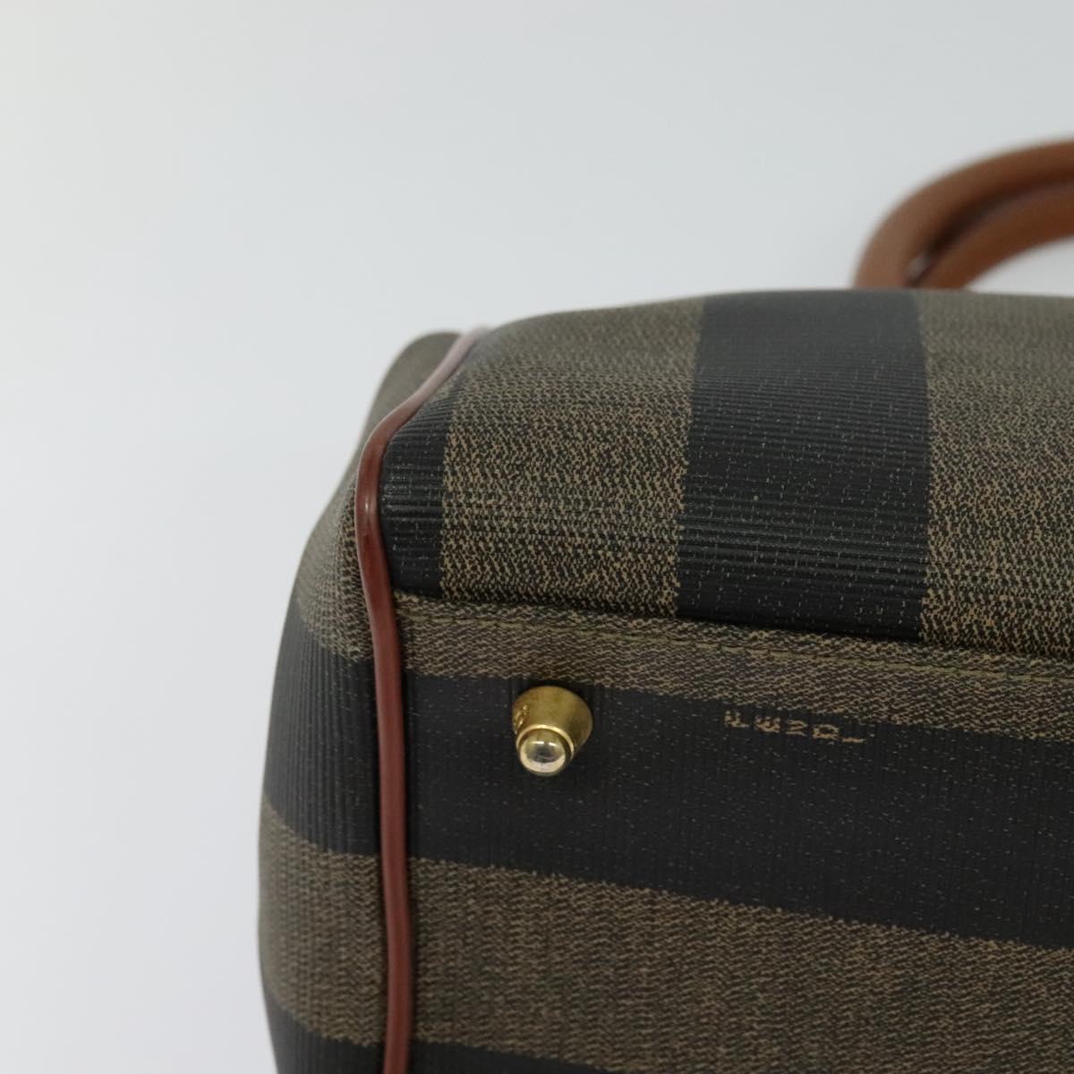 FENDI Pecan Canvas Hand Bag Brown Gold Auth 119578