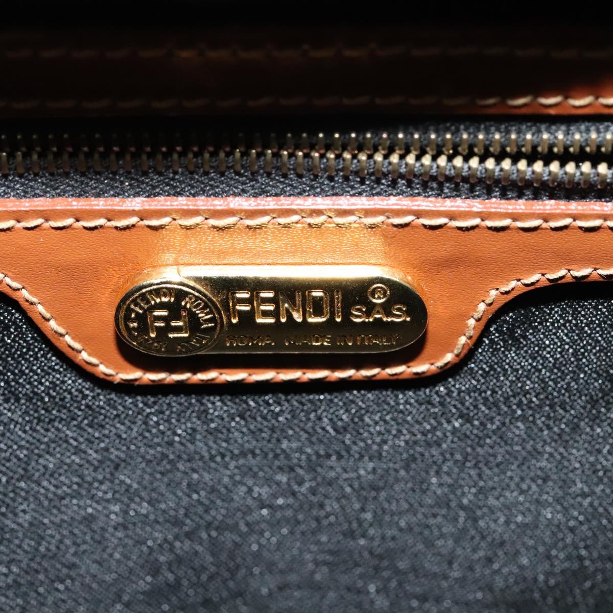 FENDI Pecan Canvas Hand Bag Brown Gold Auth 119578