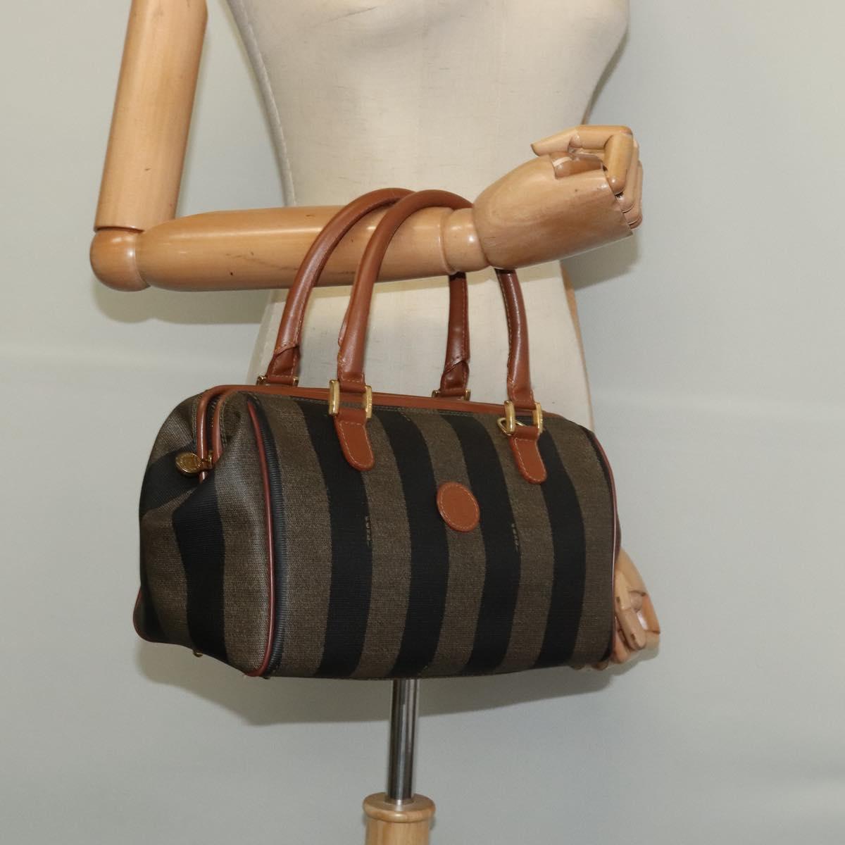 FENDI Pecan Canvas Hand Bag Brown Gold Auth 119578