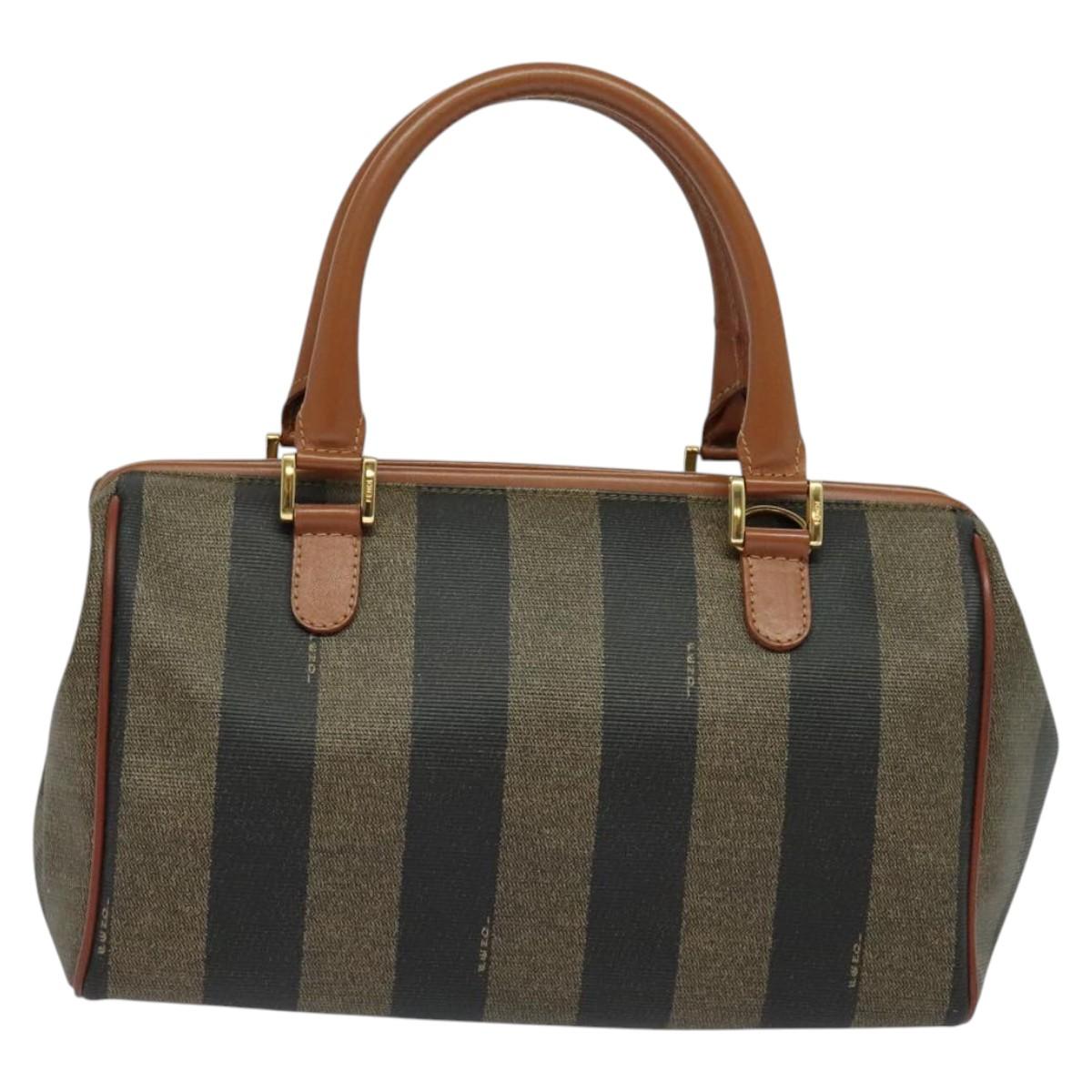 FENDI Pecan Canvas Hand Bag Brown Gold Auth 119578