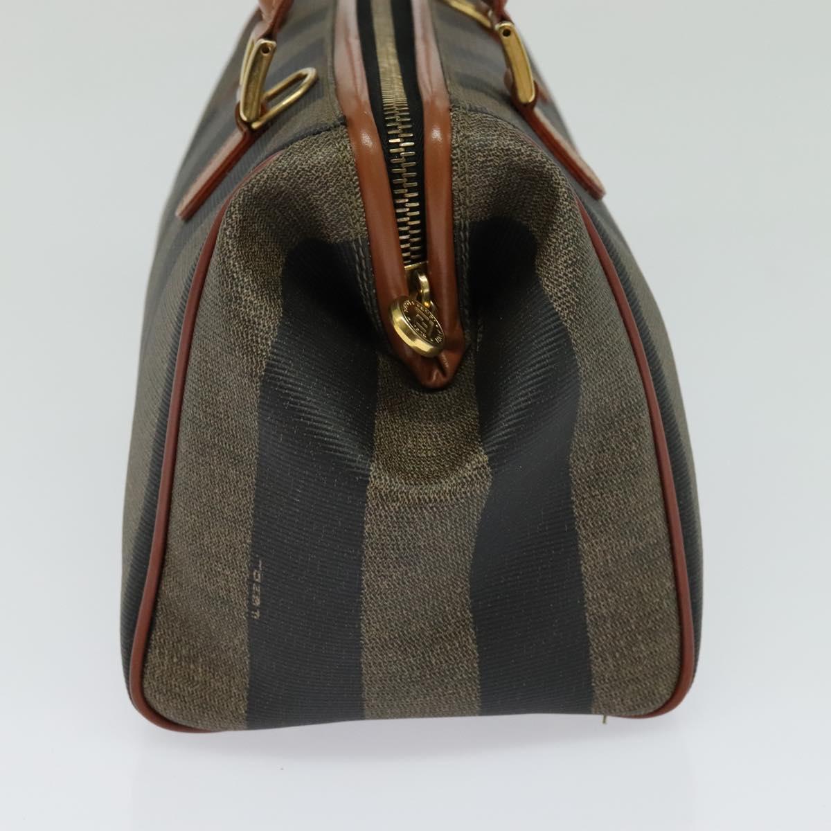 FENDI Pecan Canvas Hand Bag Brown Gold Auth 119578