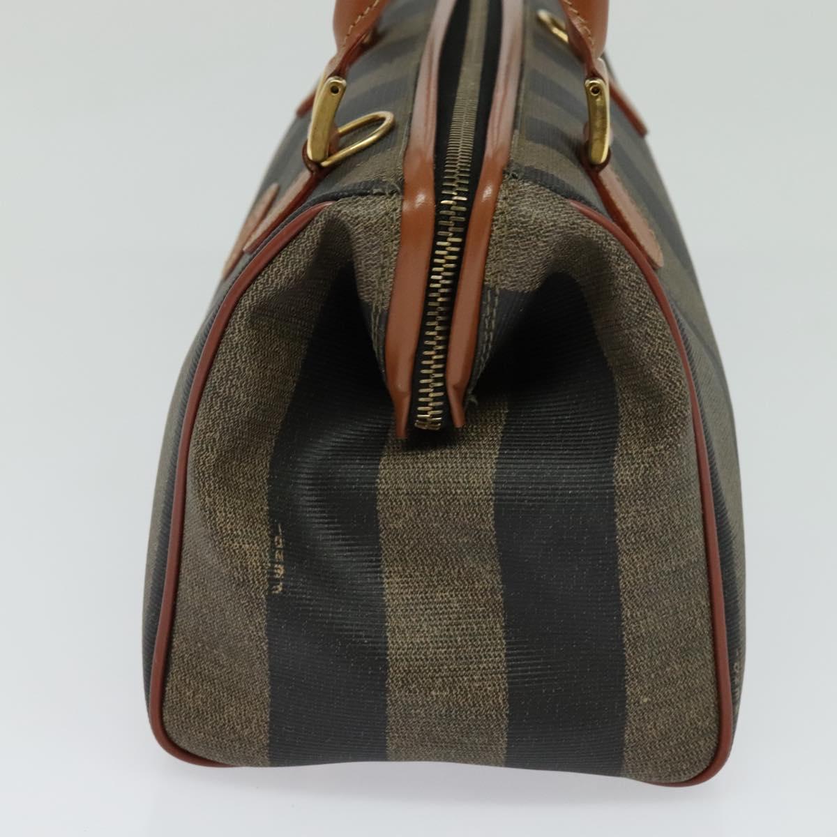 FENDI Pecan Canvas Hand Bag Brown Gold Auth 119578