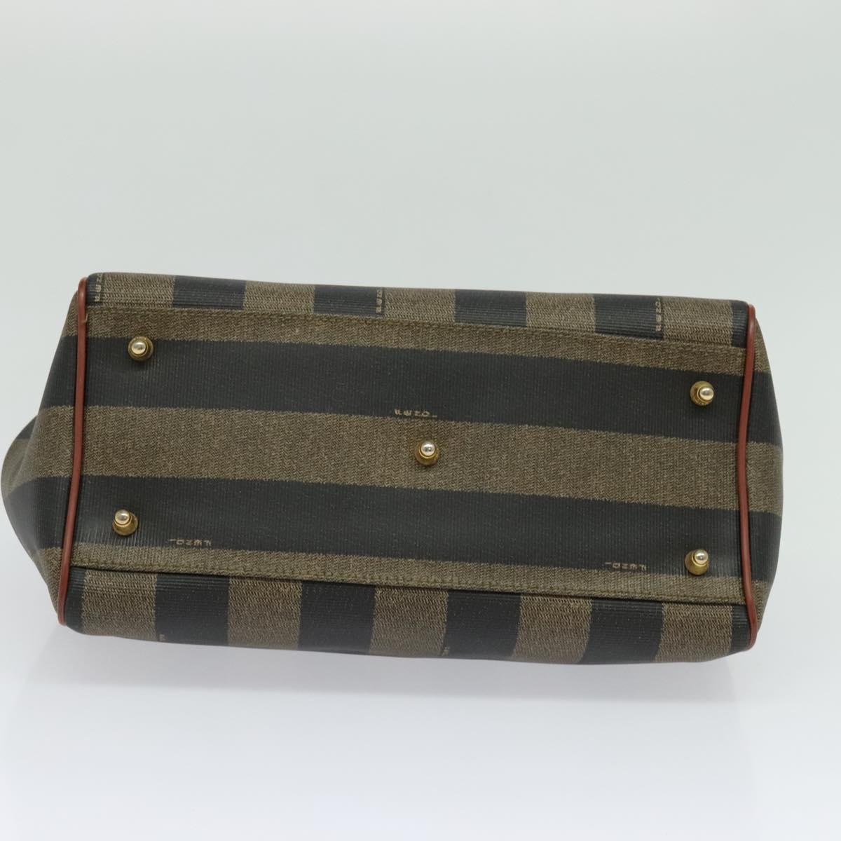 FENDI Pecan Canvas Hand Bag Brown Gold Auth 119578