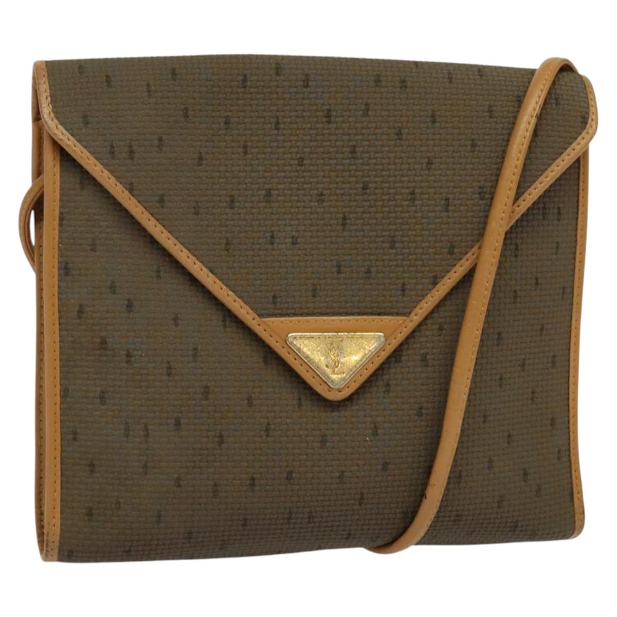 SAINT LAURENT Shoulder Bag PVC Leather Brown Gold Auth 119580