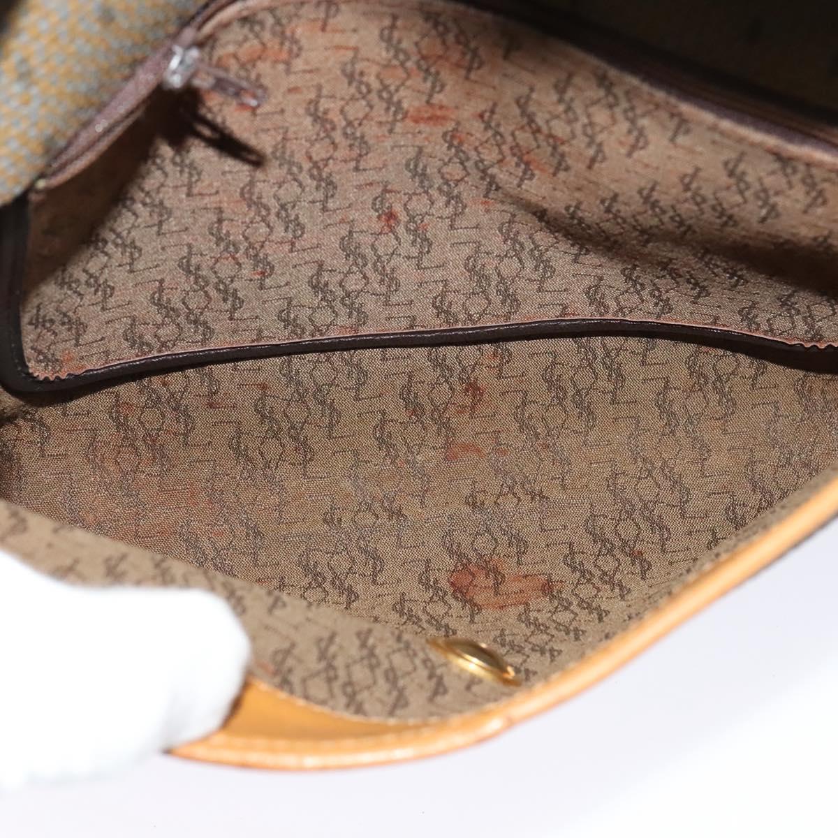 SAINT LAURENT Shoulder Bag PVC Leather Brown Gold Auth 119580