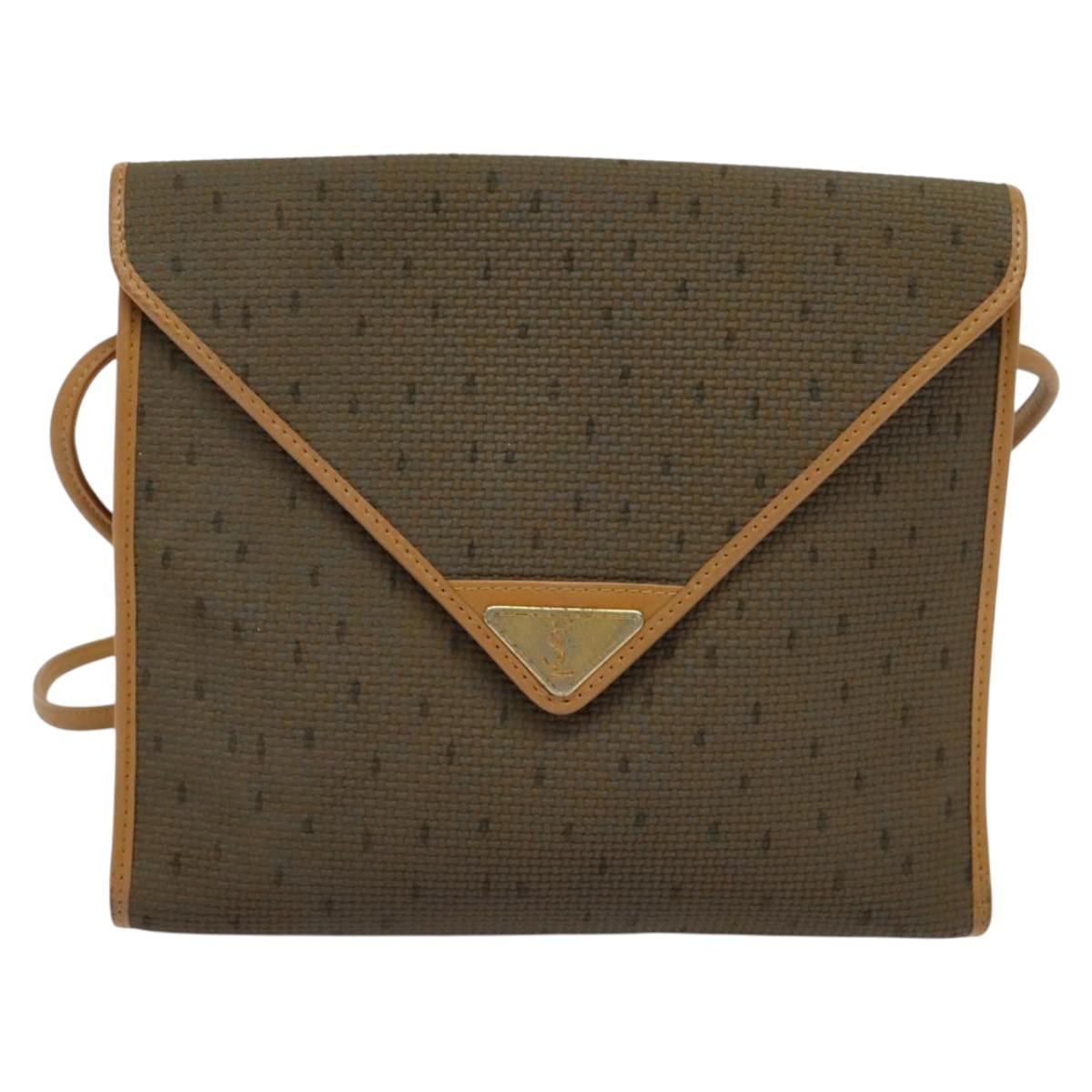 SAINT LAURENT Shoulder Bag PVC Leather Brown Gold Auth 119580