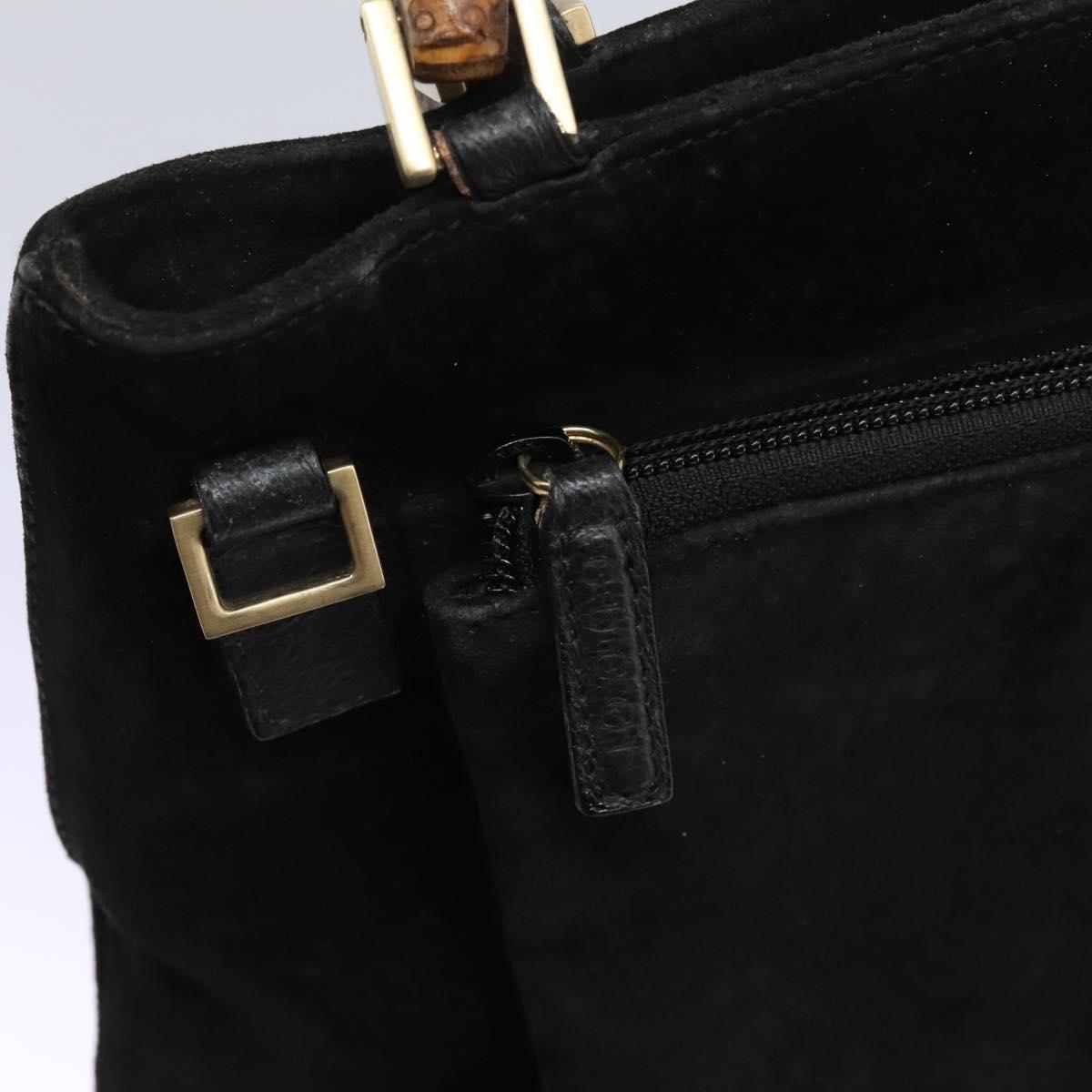 GUCCI Bamboo Hand Bag Suede 2way Black Gold 002 2058 0508 0 Auth 119581
