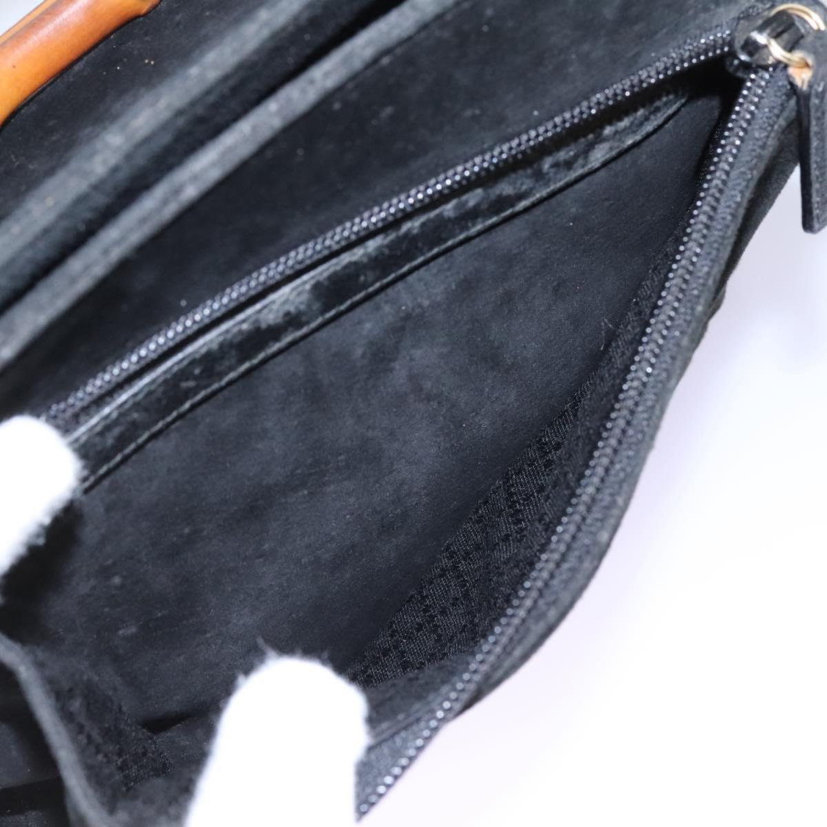 GUCCI Bamboo Hand Bag Suede 2way Black Gold 002 2058 0508 0 Auth 119581