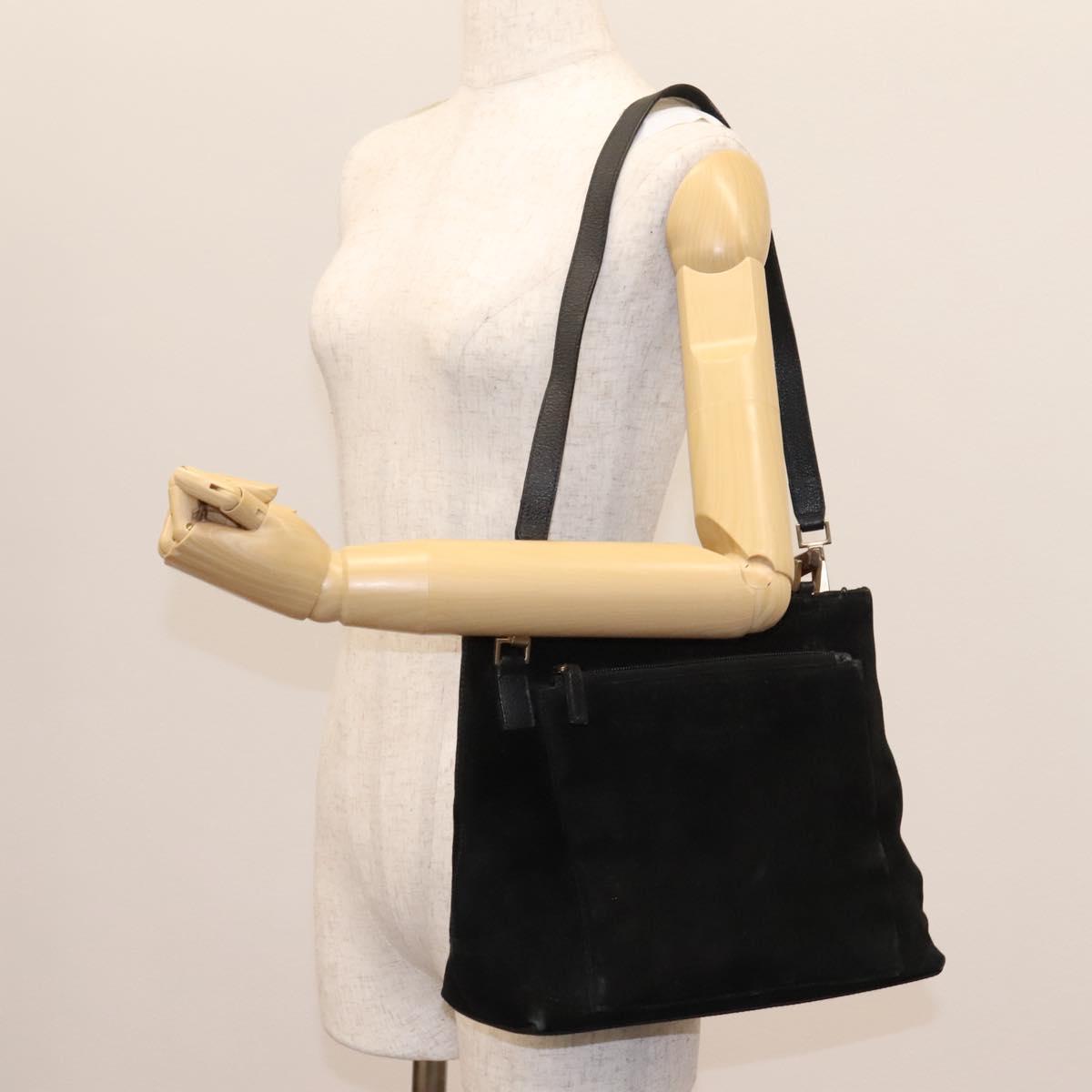 GUCCI Bamboo Hand Bag Suede 2way Black Gold 002 2058 0508 0 Auth 119581
