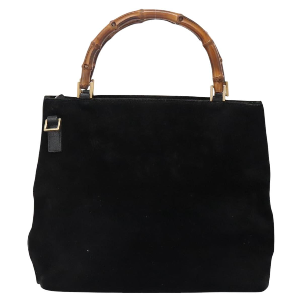 GUCCI Bamboo Hand Bag Suede 2way Black Gold 002 2058 0508 0 Auth 119581