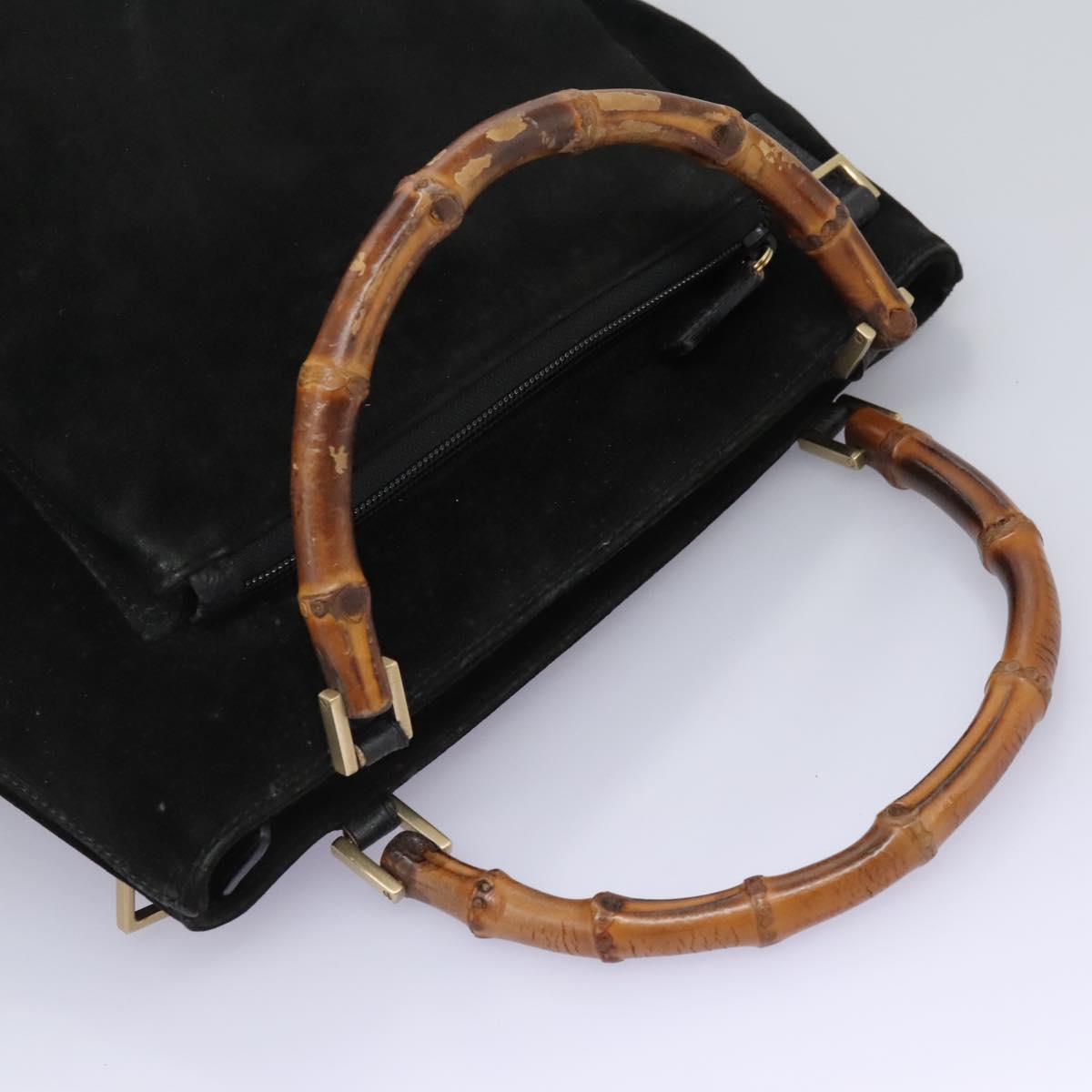 GUCCI Bamboo Hand Bag Suede 2way Black Gold 002 2058 0508 0 Auth 119581