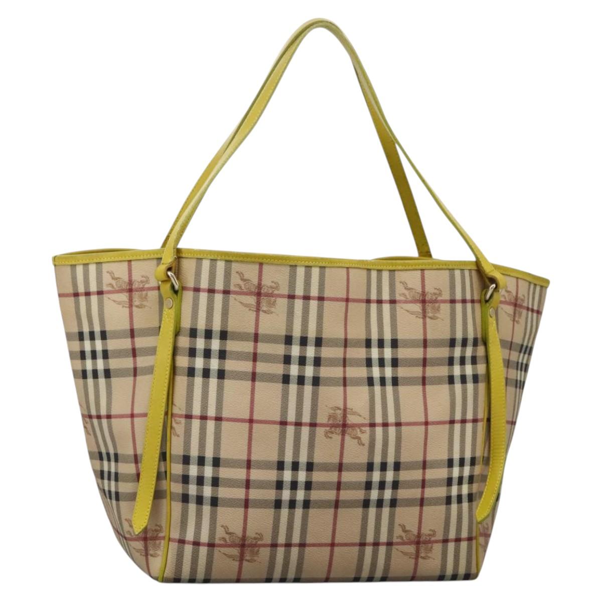 BURBERRY Nova Check Tote Bag PVC Beige Auth 119595