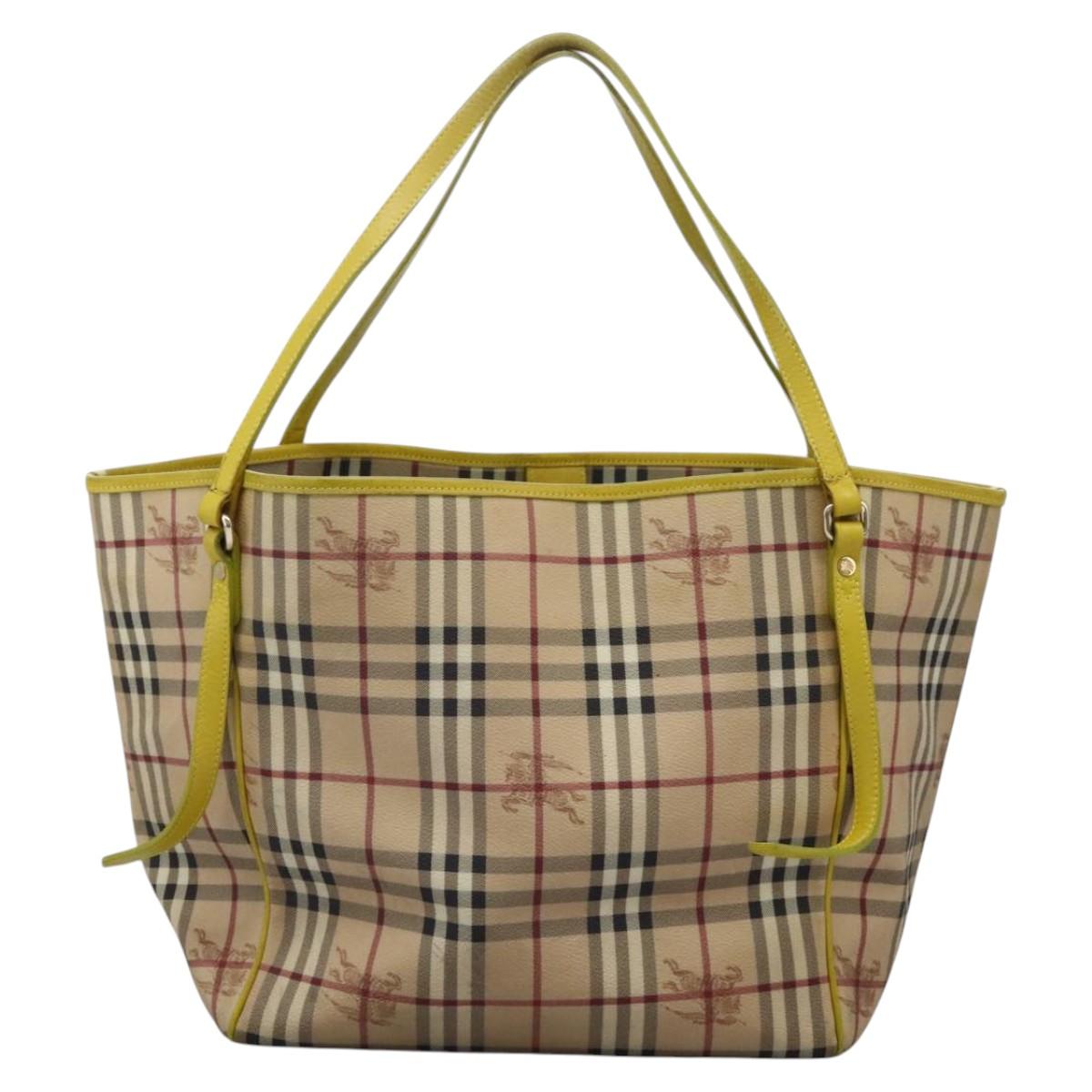 BURBERRY Nova Check Tote Bag PVC Beige Auth 119595