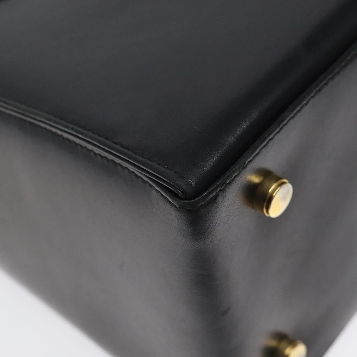 Salvatore Ferragamo Gancini Hand Bag Leather 2way Black Gold Auth 119596