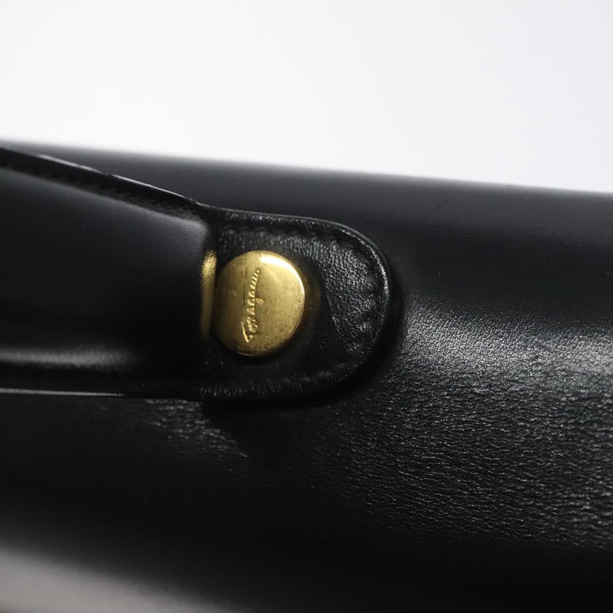 Salvatore Ferragamo Gancini Hand Bag Leather 2way Black Gold Auth 119596