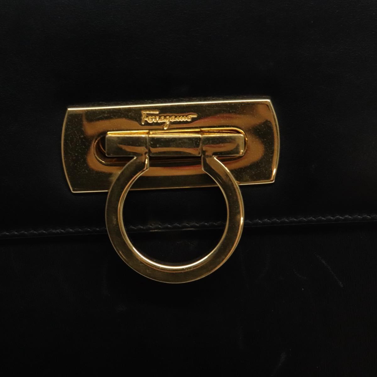 Salvatore Ferragamo Gancini Hand Bag Leather 2way Black Gold Auth 119596