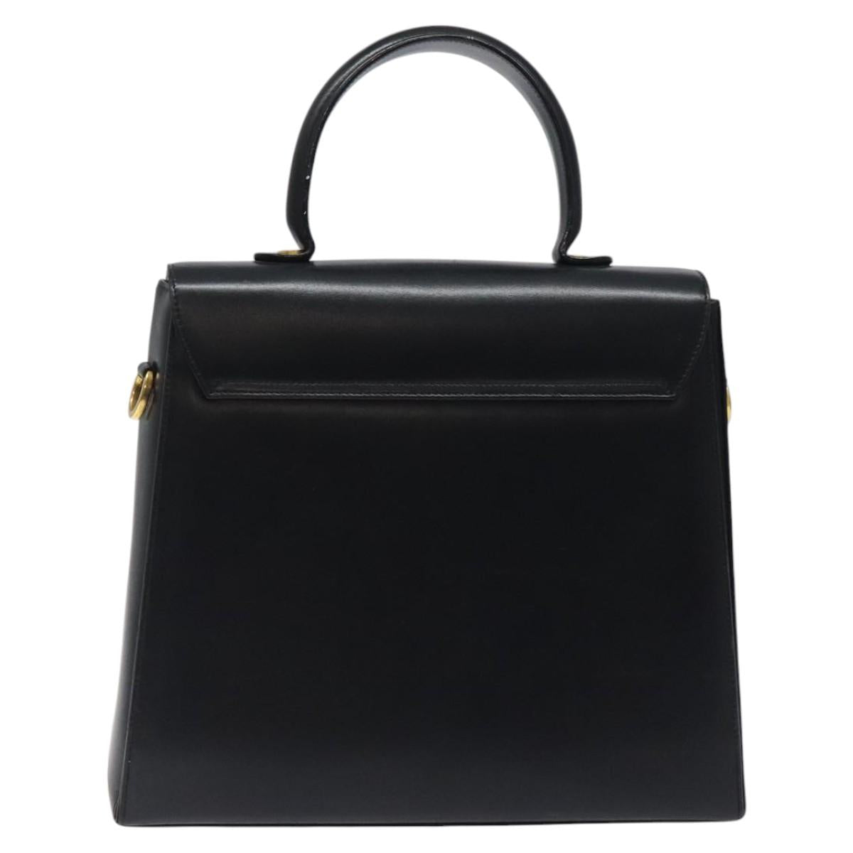 Salvatore Ferragamo Gancini Hand Bag Leather 2way Black Gold Auth 119596