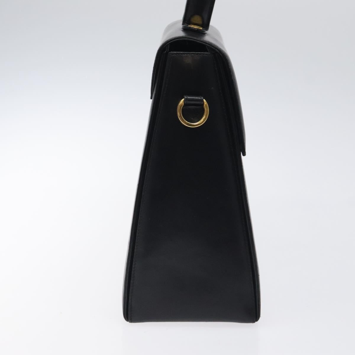 Salvatore Ferragamo Gancini Hand Bag Leather 2way Black Gold Auth 119596