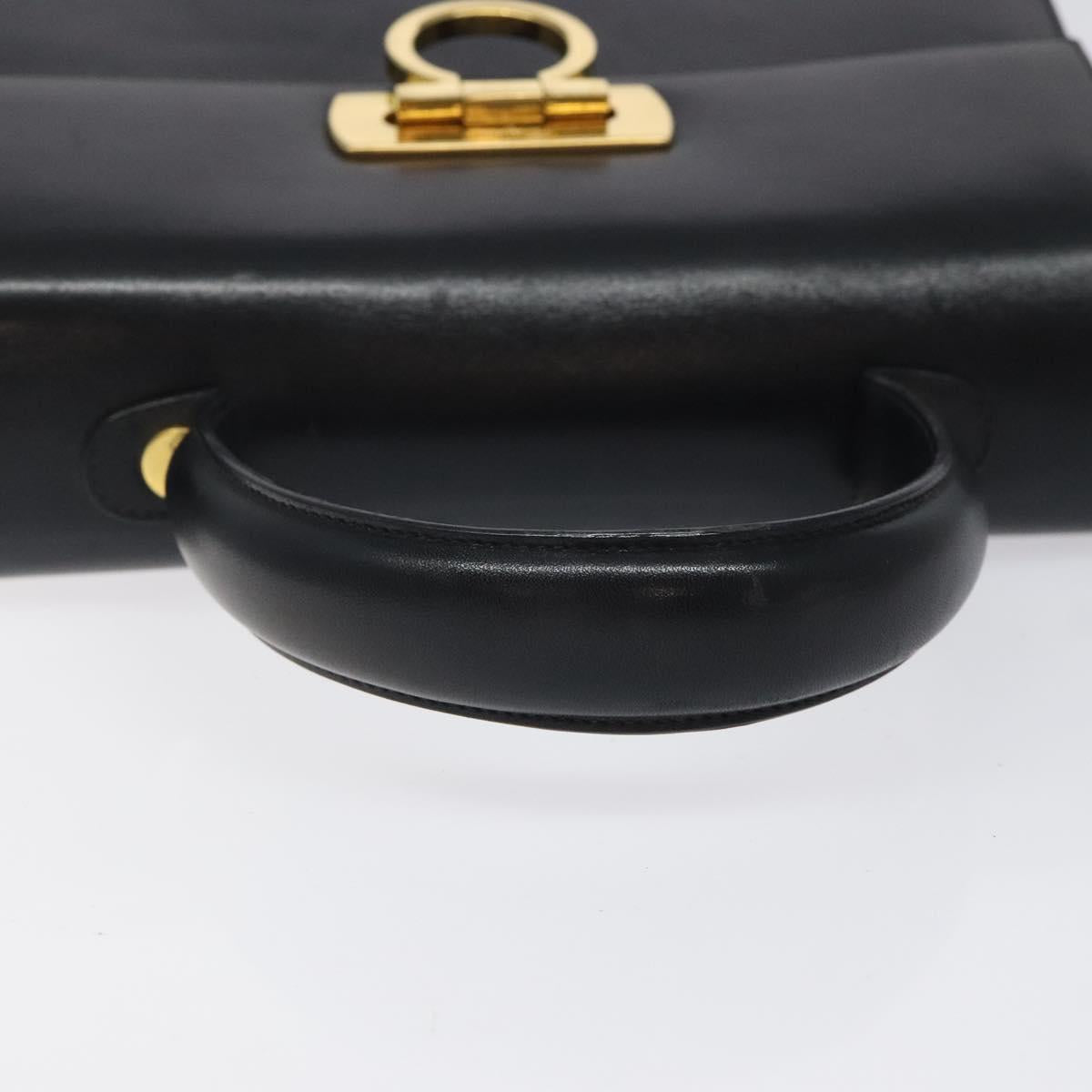 Salvatore Ferragamo Gancini Hand Bag Leather 2way Black Gold Auth 119596