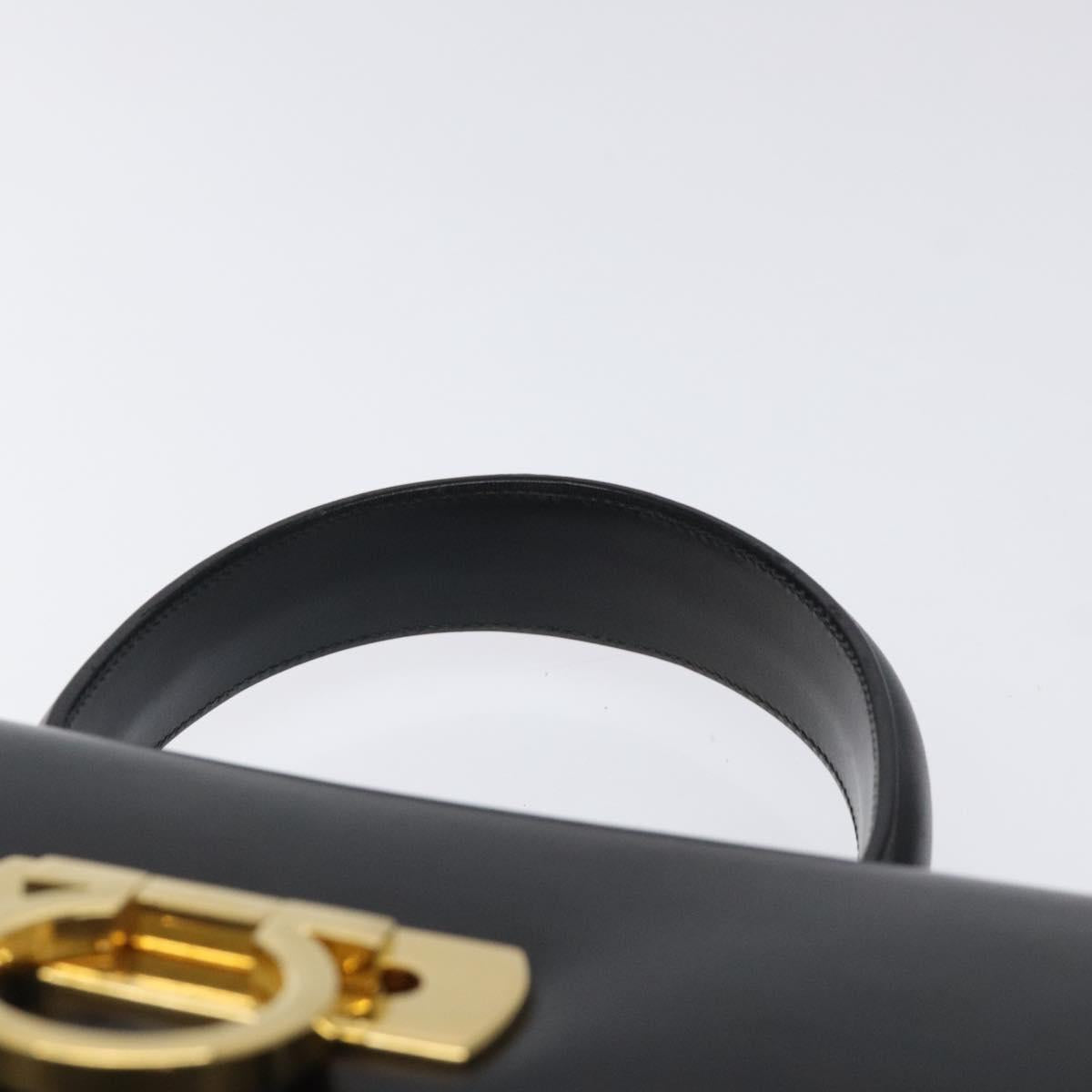 Salvatore Ferragamo Gancini Hand Bag Leather 2way Black Gold Auth 119596